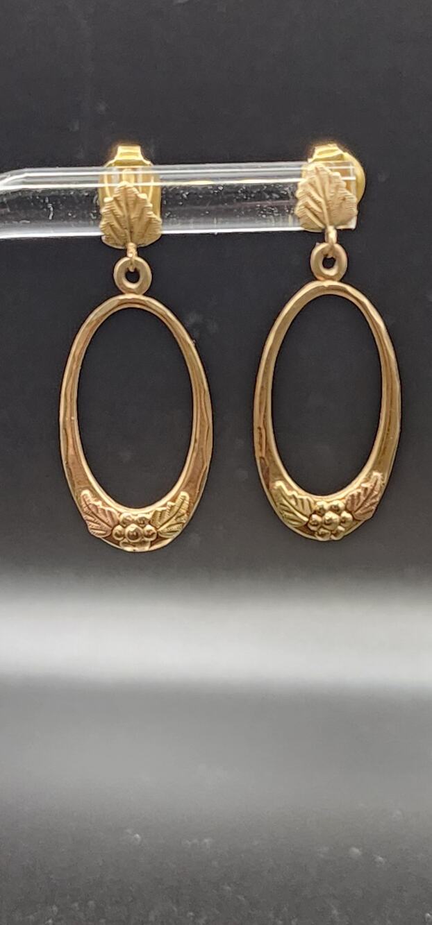 Vintage 1980s 10K RGC Black Hills Gold Grape Leaf Dangle Earrings 3g